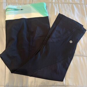 lululemon athletica Black Capris with Mint and White Waistband